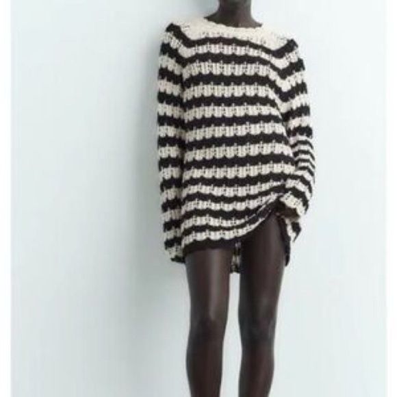 Zara Striped Black and White Knit Dress - Picture 3 of 7